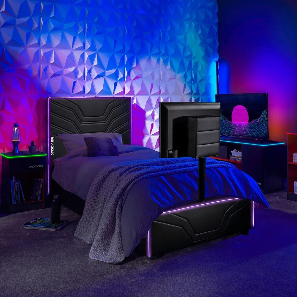 Oracle LED Einzelbett mit TV Halterung – Schwarz RGB