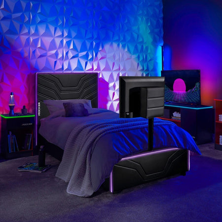 Oracle LED Einzelbett mit TV Halterung – Schwarz RGB