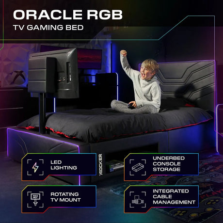 Oracle LED Einzelbett mit TV Halterung – Schwarz RGB