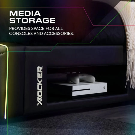 Oracle LED Einzelbett mit TV Halterung – Schwarz RGB