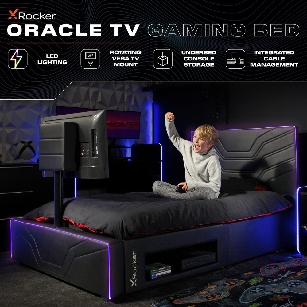 Oracle LED Einzelbett mit TV Halterung – Schwarz RGB