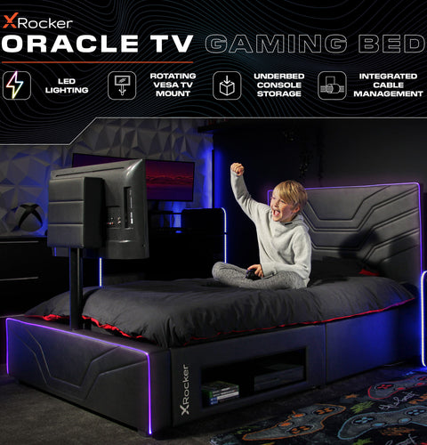 Oracle LED Einzelbett mit TV Halterung – Schwarz RGB