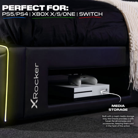 Oracle LED Einzelbett mit TV Halterung – Schwarz RGB