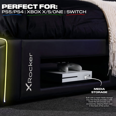 Oracle LED Einzelbett mit TV Halterung – Schwarz RGB