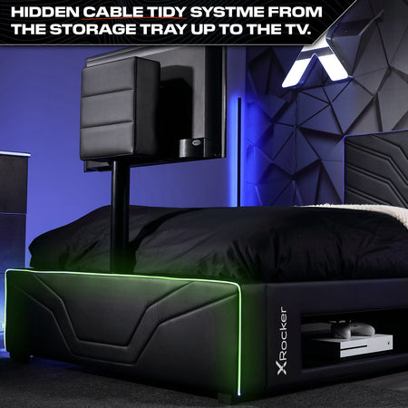 Oracle LED Einzelbett mit TV Halterung – Schwarz RGB