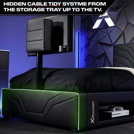 Oracle LED Einzelbett mit TV Halterung – Schwarz RGB