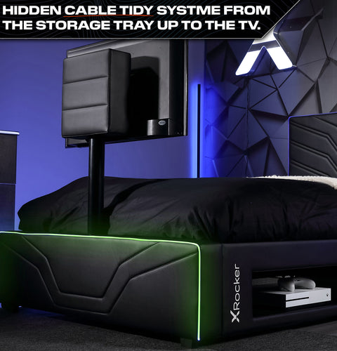 Oracle LED Einzelbett mit TV Halterung – Schwarz RGB