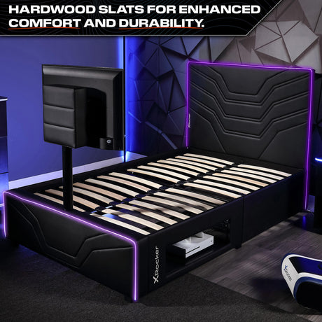 Oracle LED Einzelbett mit TV Halterung – Schwarz RGB
