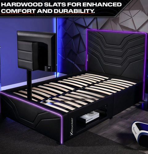 Oracle LED Einzelbett mit TV Halterung – Schwarz RGB