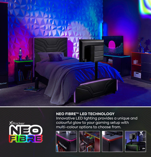 Oracle LED Einzelbett mit TV Halterung – Schwarz RGB