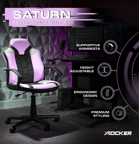 Saturn Gaming Bürostuhl für Teenager - Pink/Hellblau - X Rocker EU