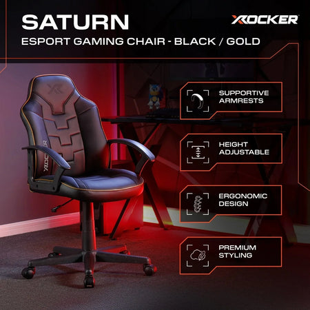 Saturn Gaming Bürostuhl für Teenager - Schwarz / Gold