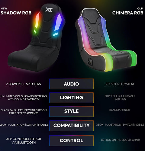 Shadow RGB 2.0 Audio Floor Rocker LED Gaming Stuhl mit App-Steuerung – Schwarz