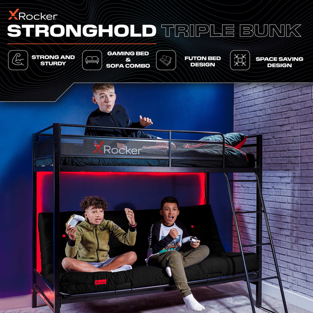 Stronghold Gaming Hochbett – Etagenbett mit Futon Schlafsofa - X Rocker EU