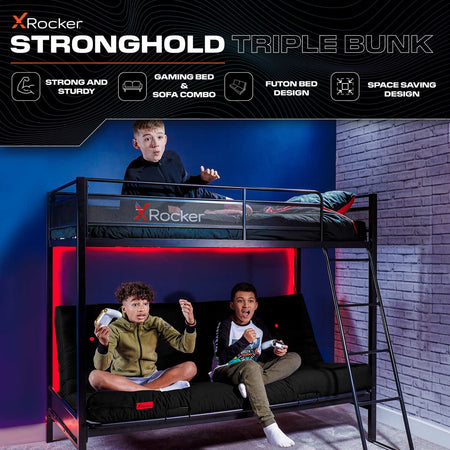 Stronghold Gaming Hochbett – Etagenbett mit Futon Schlafsofa - X Rocker EU