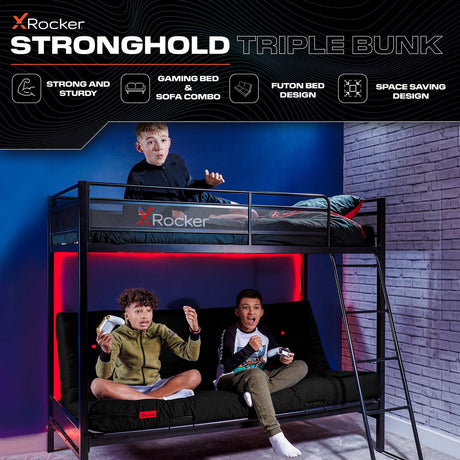 Stronghold Gaming Hochbett – Etagenbett mit Futon Schlafsofa - X Rocker EU