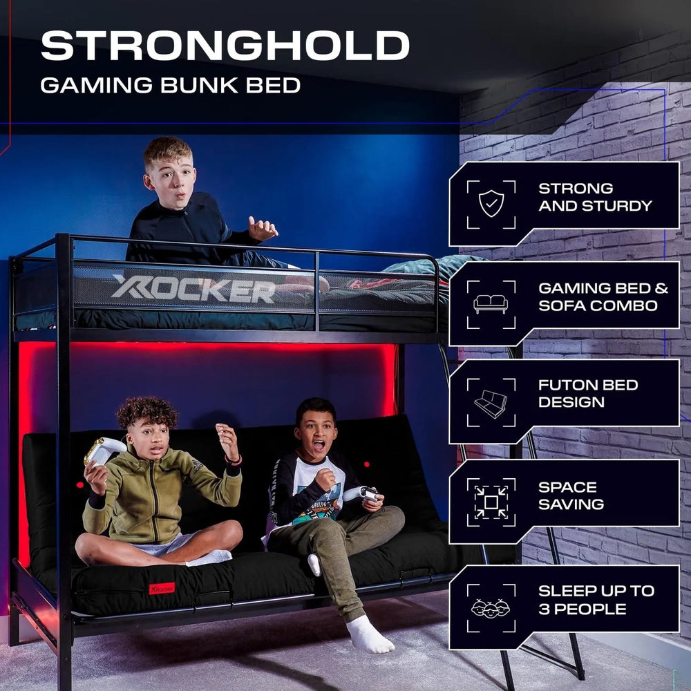 Stronghold Gaming Hochbett – Etagenbett mit Futon Schlafsofa - X Rocker EU