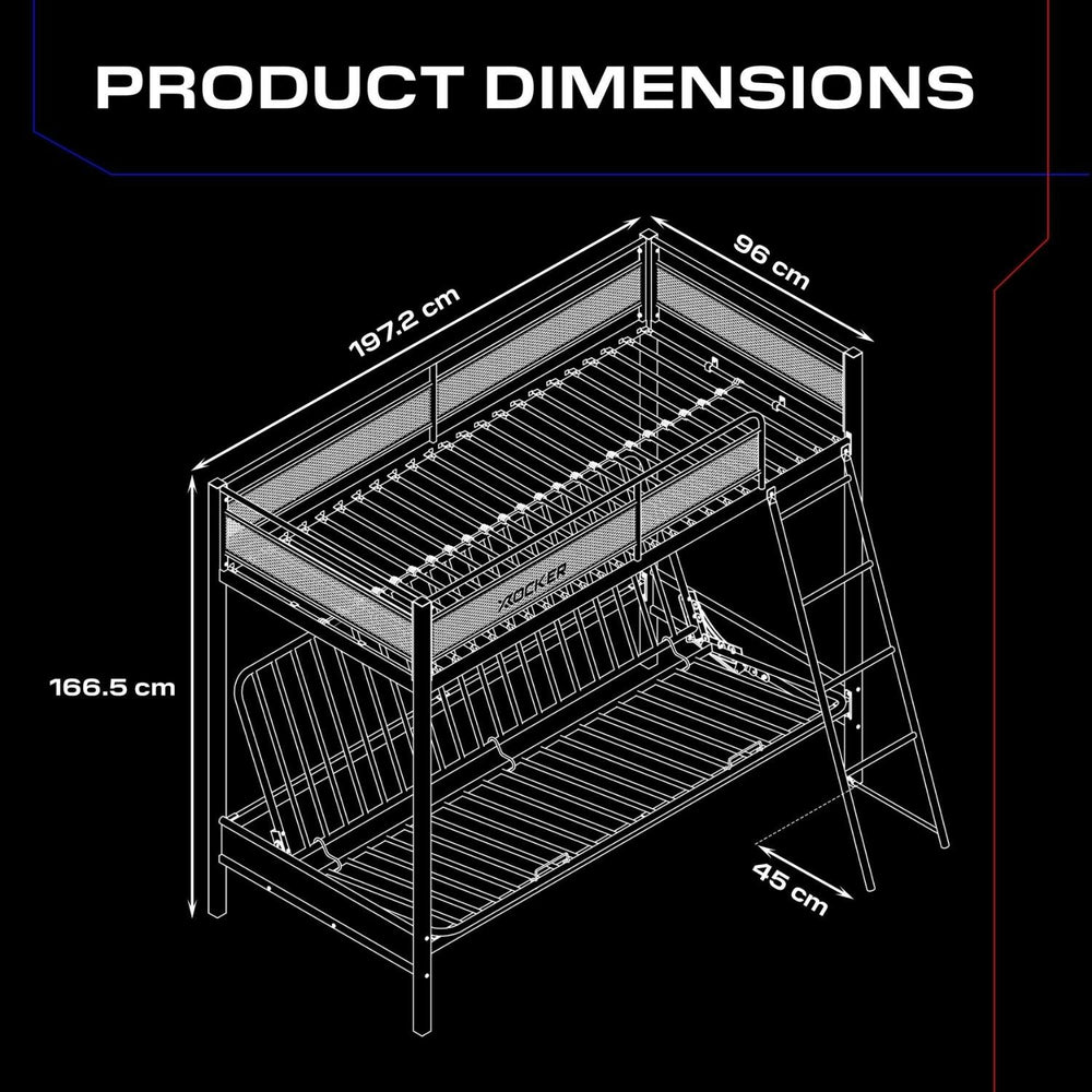 Stronghold Gaming Hochbett – Etagenbett mit Futon Schlafsofa - X Rocker EU