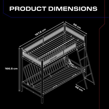 Stronghold Gaming Hochbett – Etagenbett mit Futon Schlafsofa - X Rocker EU