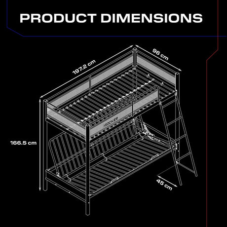 Stronghold Gaming Hochbett – Etagenbett mit Futon Schlafsofa - X Rocker EU