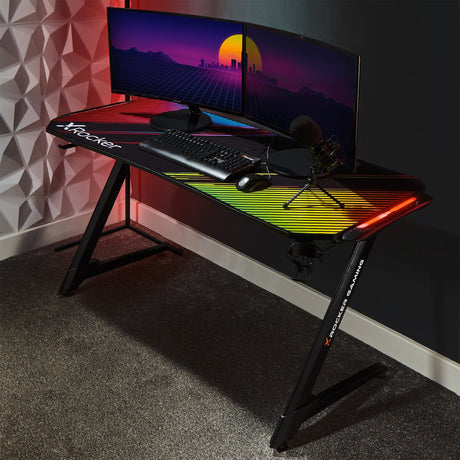 Jaguar Aluminium Carbon Gaming Tisch mit sound-reaktiver RGB-Beleuchtung - X Rocker EU