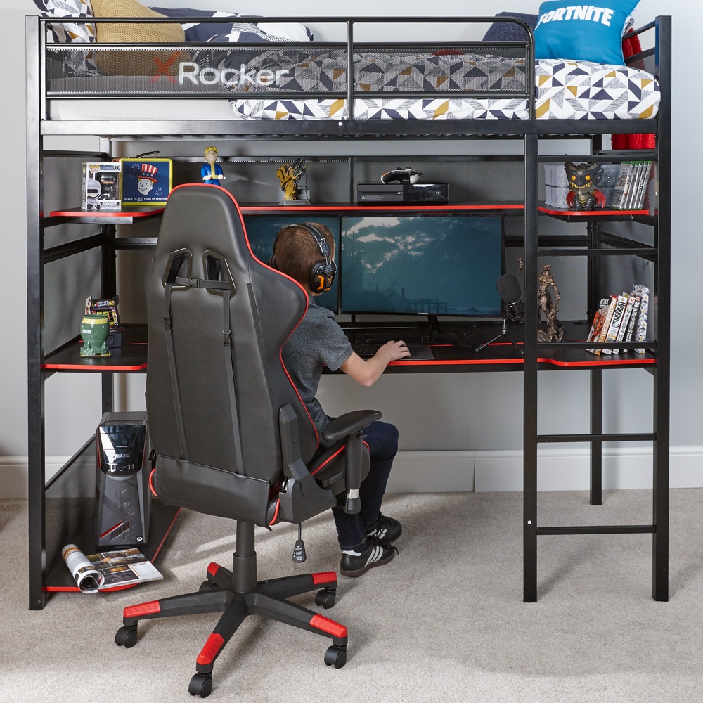 Battlebunk Gaming Hochbett mit XL-Schreibtisch - X Rocker EU