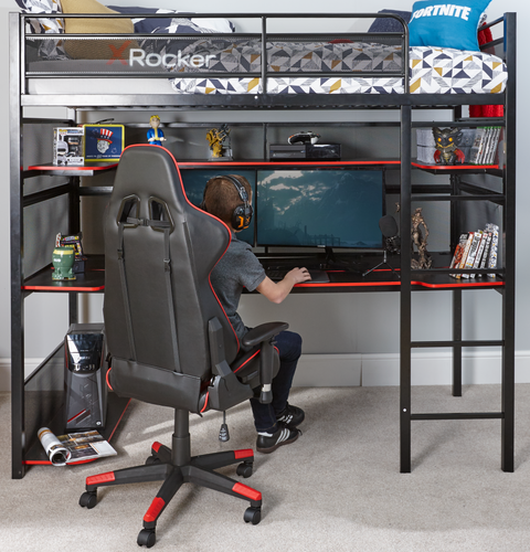 Battlebunk Gaming Hochbett mit XL-Schreibtisch - X Rocker EU