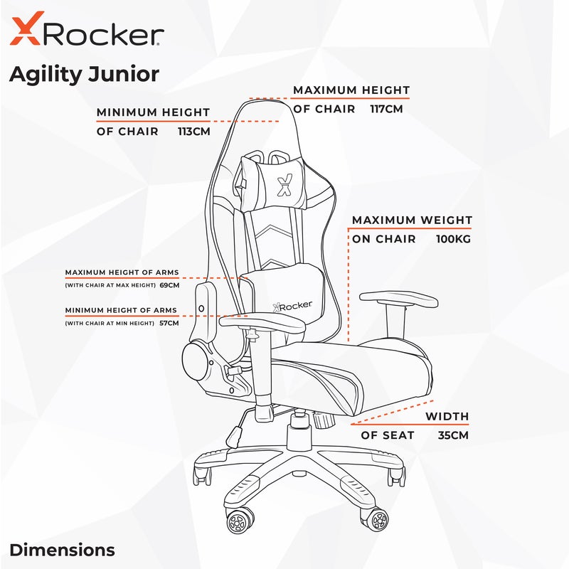 Agility Compact eSports Gaming Bürostuhl für Teenager - Rot - X Rocker EU