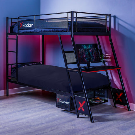 Armada 2-Personen Gaming Etagenbett mit Treppe & Schreibtisch - X Rocker EU