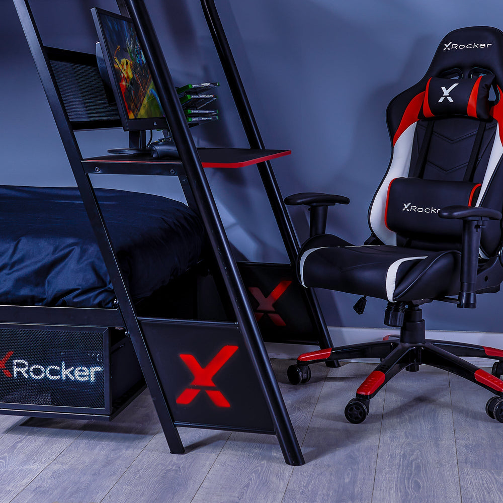 Armada 2-Personen Gaming Etagenbett mit Treppe & Schreibtisch - X Rocker EU
