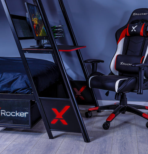 Armada 2-Personen Gaming Etagenbett mit Treppe & Schreibtisch - X Rocker EU