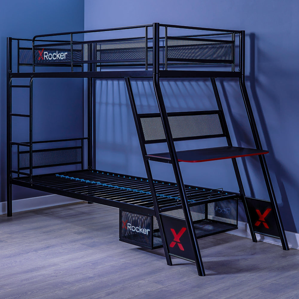 Armada 2-Personen Gaming Etagenbett mit Treppe & Schreibtisch - X Rocker EU