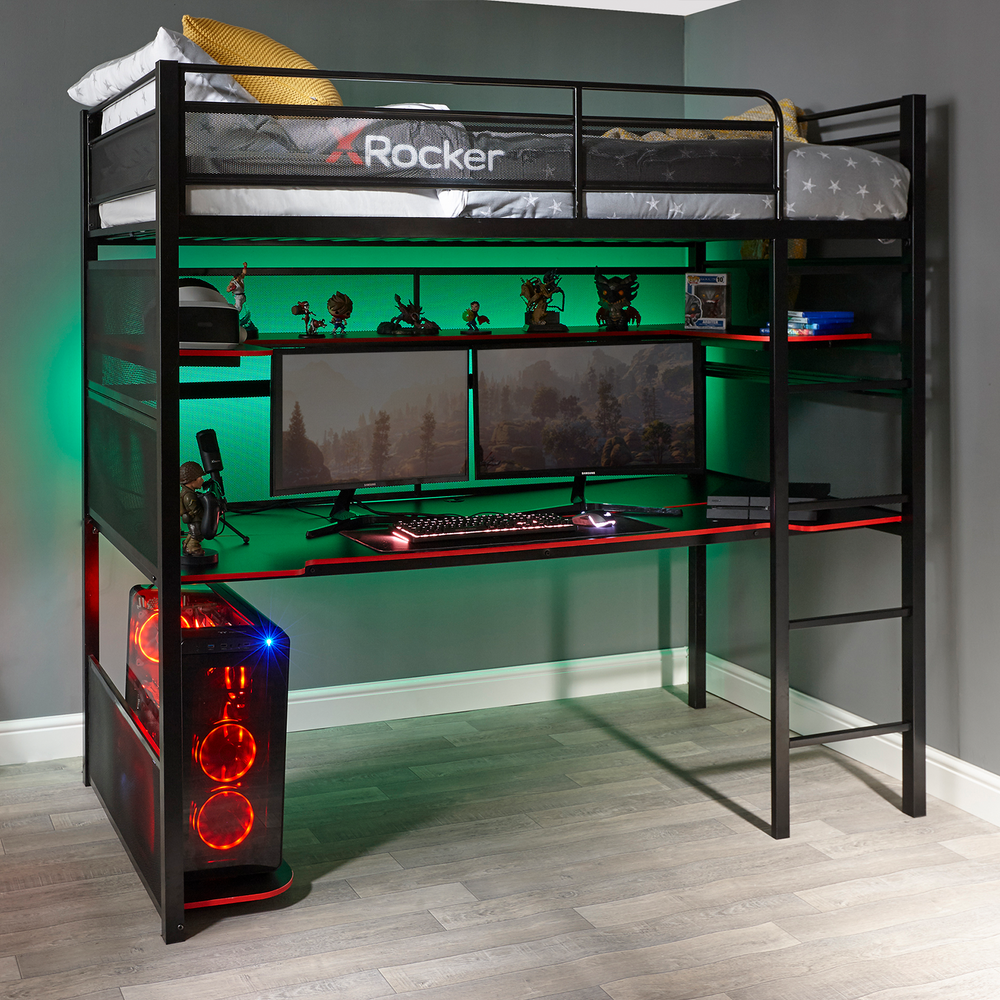 Battlebunk Gaming Hochbett mit XL-Schreibtisch - X Rocker EU