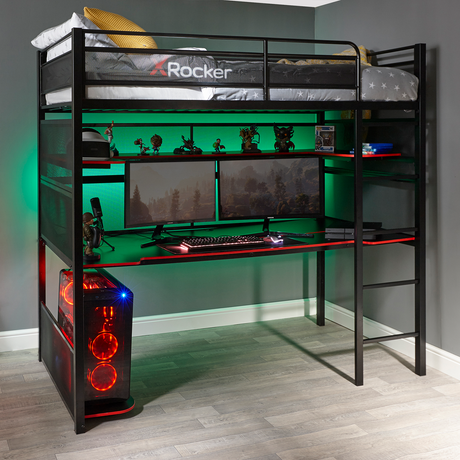 Battlebunk Gaming Hochbett mit XL-Schreibtisch - X Rocker EU