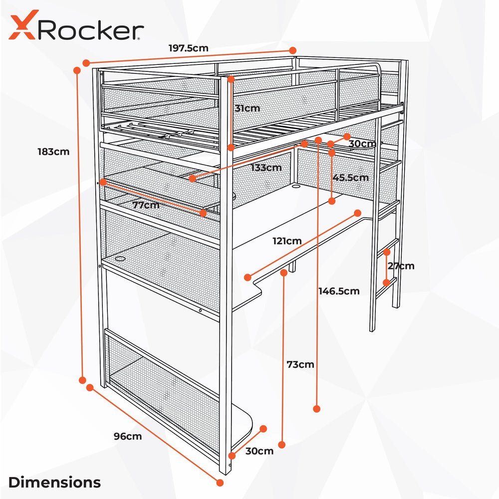 Battlebunk Gaming Hochbett mit XL-Schreibtisch - X Rocker EU