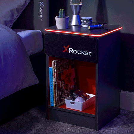 Carbon-Tek Nachttisch mit LED-Beleuchtung & Kabelloses Laden - Grau/Schwarz - X Rocker EU