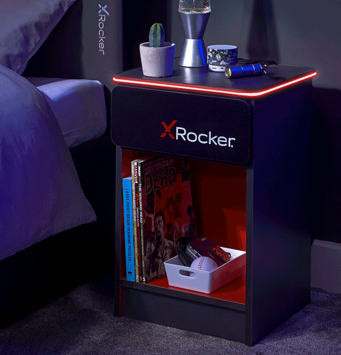 Carbon-Tek Nachttisch mit LED-Beleuchtung & Kabelloses Laden - Grau/Schwarz - X Rocker EU