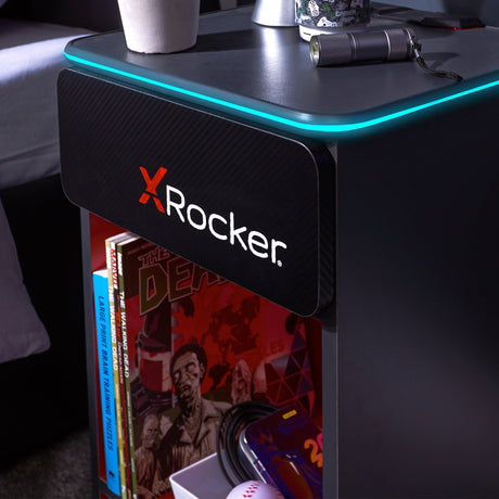 Carbon-Tek Nachttisch mit LED-Beleuchtung & Kabelloses Laden - Grau/Schwarz - X Rocker EU