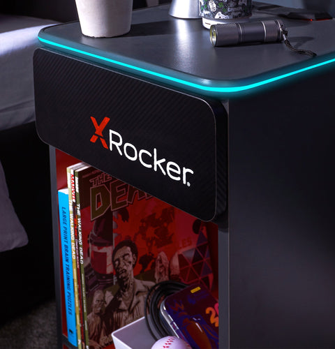 Carbon-Tek Nachttisch mit LED-Beleuchtung & Kabelloses Laden - Grau/Schwarz - X Rocker EU