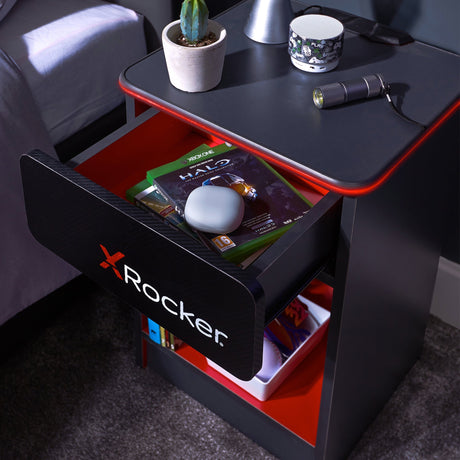 Carbon-Tek Nachttisch mit LED-Beleuchtung & Kabelloses Laden - Grau/Schwarz - X Rocker EU