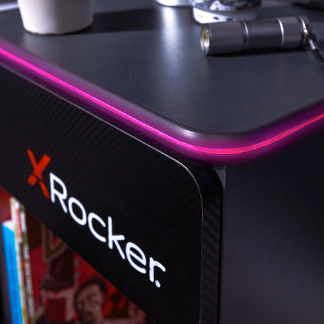 Carbon-Tek Nachttisch mit LED-Beleuchtung & Kabelloses Laden - Grau/Schwarz - X Rocker EU