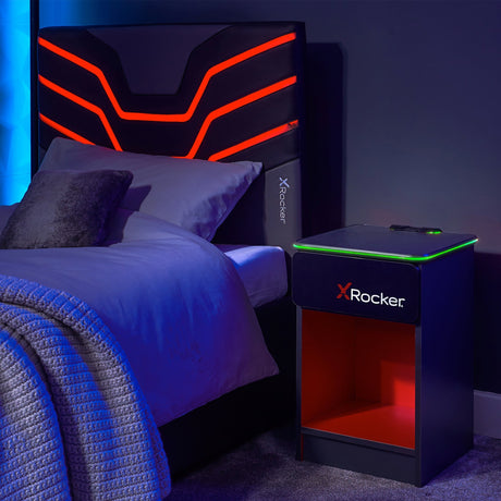Carbon-Tek Nachttisch mit LED-Beleuchtung & Kabelloses Laden - Grau/Schwarz - X Rocker EU