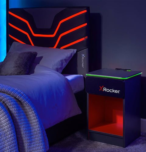 Carbon-Tek Nachttisch mit LED-Beleuchtung & Kabelloses Laden - Grau/Schwarz - X Rocker EU