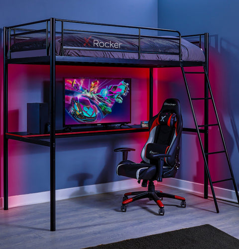 HQ Gaming Hochbett mit XL Schreibtisch & Leiter - X Rocker EU
