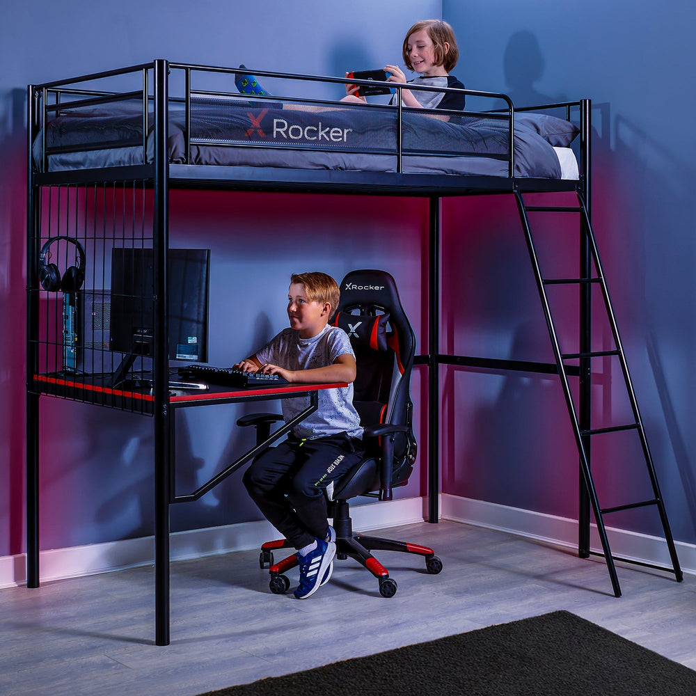Icarus XL Gaming Hochbett mit Schreibtisch & Leiter - X Rocker EU
