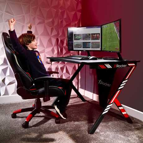 Ocelot Aluminium Carbon Gaming Tisch mit Stickern in Rot & Blau - X Rocker EU