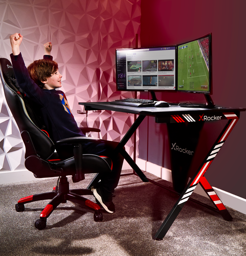 Ocelot Aluminium Carbon Gaming Tisch mit Stickern in Rot & Blau - X Rocker EU