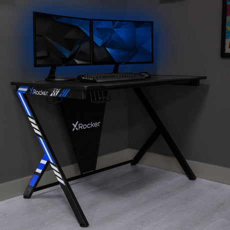 Ocelot Aluminium Carbon Gaming Tisch mit Stickern in Rot & Blau - X Rocker EU