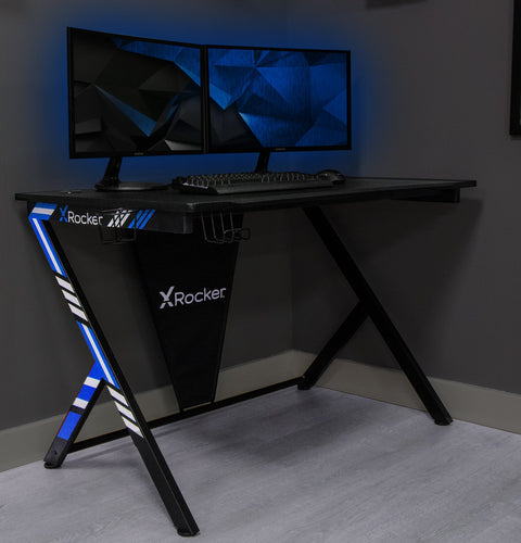 Ocelot Aluminium Carbon Gaming Tisch mit Stickern in Rot & Blau - X Rocker EU