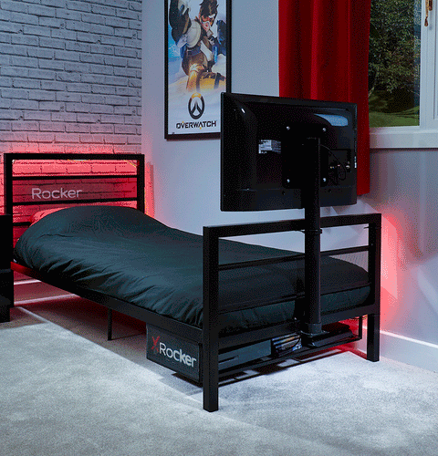Basecamp Metall Gaming Bett mit TV-Halterung - Schwarz - X Rocker EU